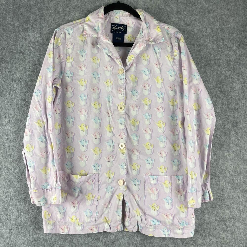Nick and Nora Pajama Top Womens Small Purple Chick Egg Pastel Cotton Easter